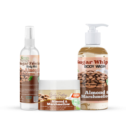 Almond and Marshmallow body set with vanilla almond essence
