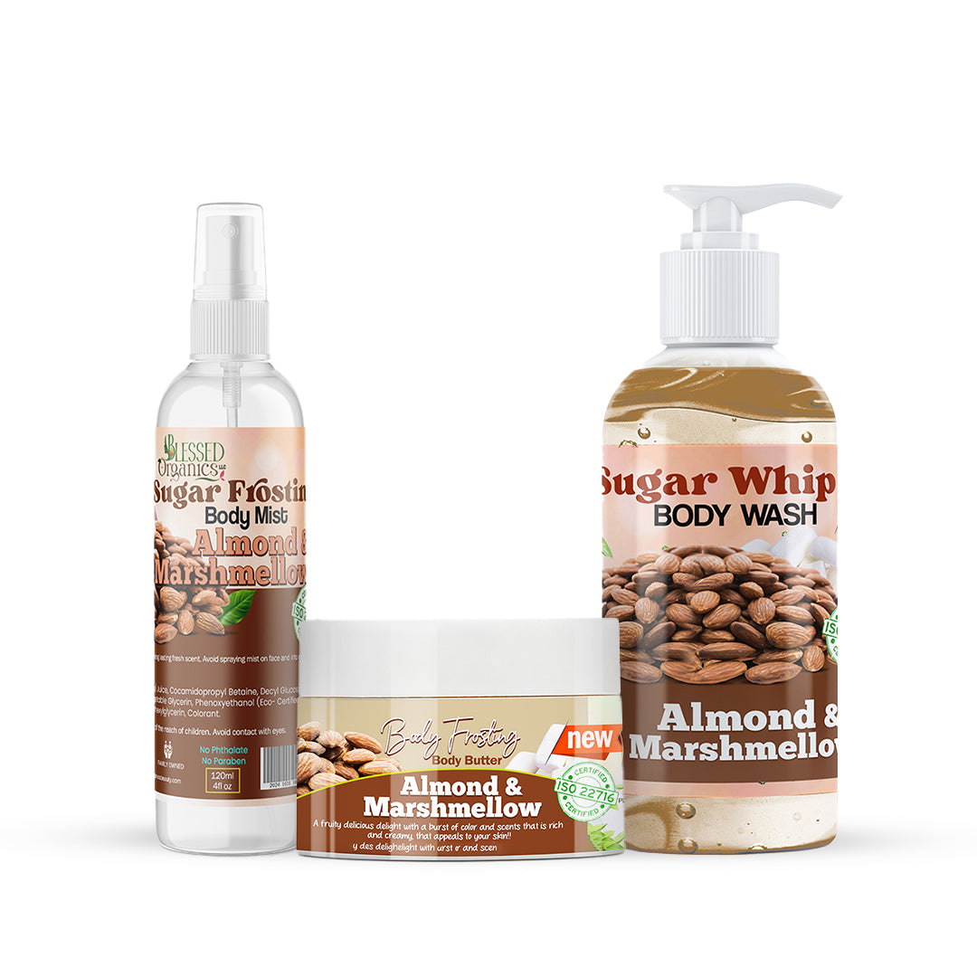 Almond and Marshmallow body set with vanilla almond essence